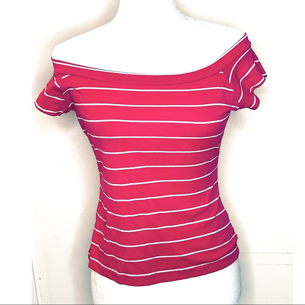 WET SEAL Pink & White stripe Blouse Sz M